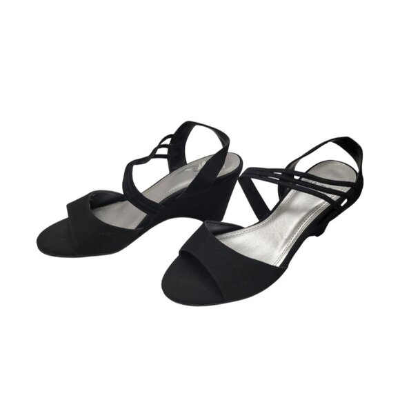 IMPO Woman's BLACK Strappy Heels Wedge Slip Slide On Dress Shoes size 7 Med - Picture 3 of 6